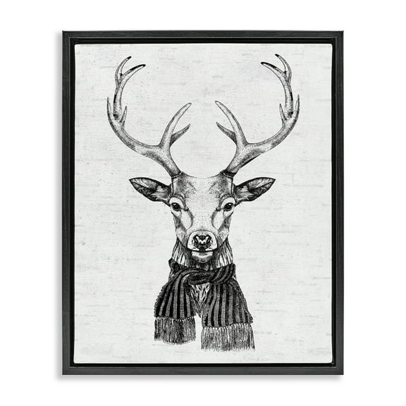 Stupell Industries Monochrome Holiday Deer Animals & Insects Painting Black Floater Framed Canvas Art Print Wall Art, 17 x 21