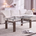 thumbnail image 2 of Glass Coffee Table with Lower Shelf, Holaki Modern Rectangular Tempered Glass Center Table with Metal Legs for Living Room, Walnut, 2 of 8