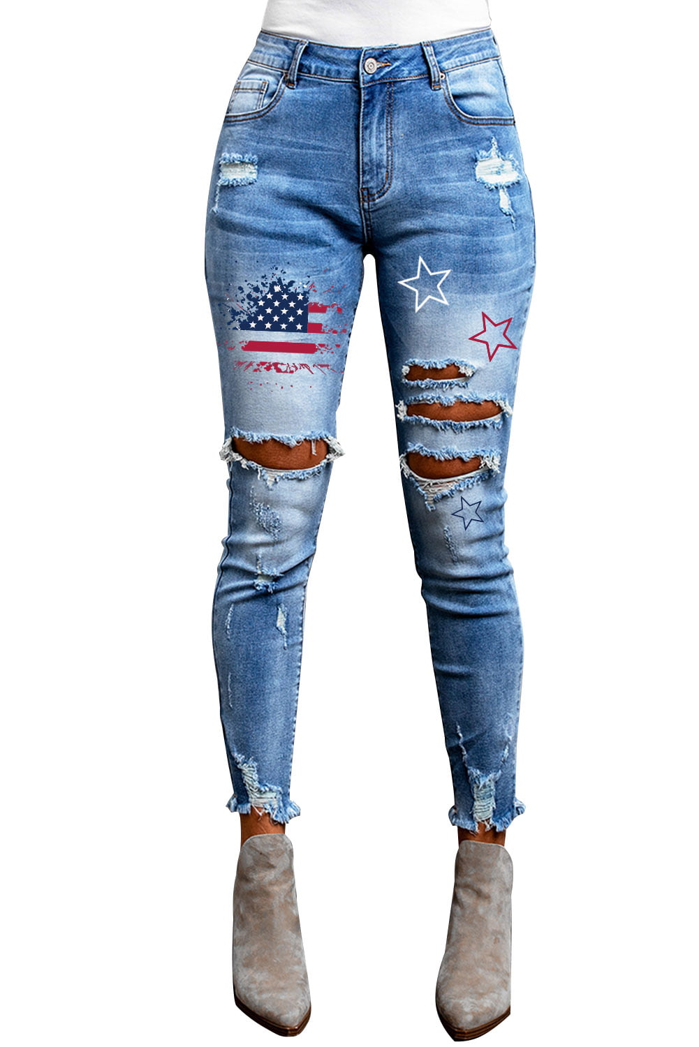 FARYSAYS Women's Ripped Skinny Jeans Distressed Straight Leg High Rise ...