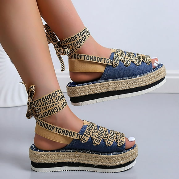 WILLBEST Cloud Slippers for Women Rope Straw Letters Foot Ring Strap Women Platform Flat Sandals Fashion and Casual Shoes