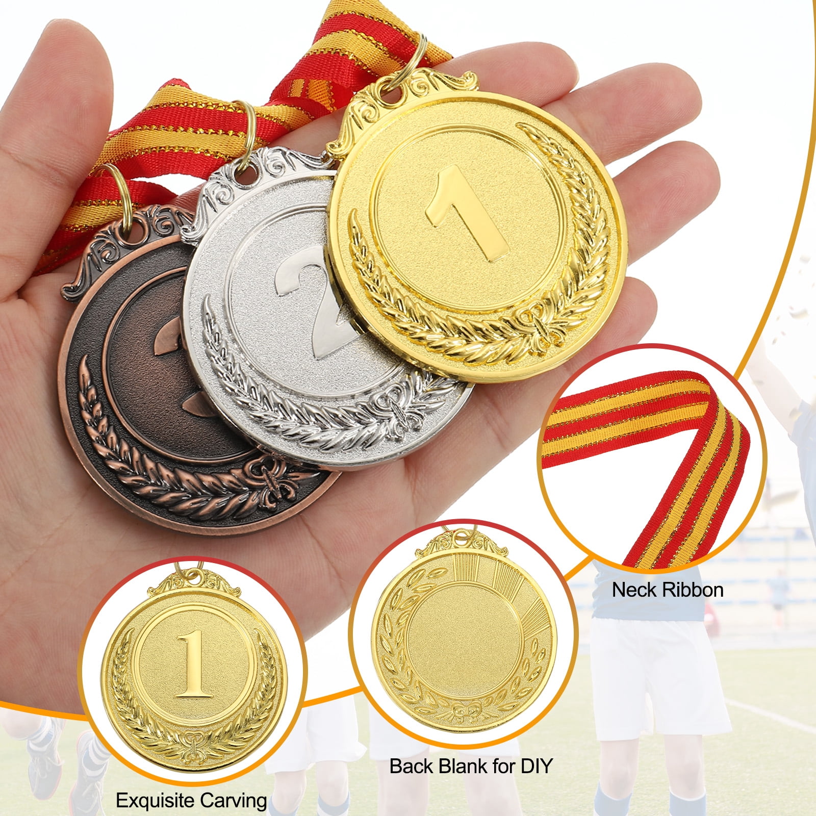 Uxcell 2 Inch Gold Silver Bronze Prizes Award Medals Metal Winner Medals with Neck Ribbon for Sports Competitions 18 Pieces