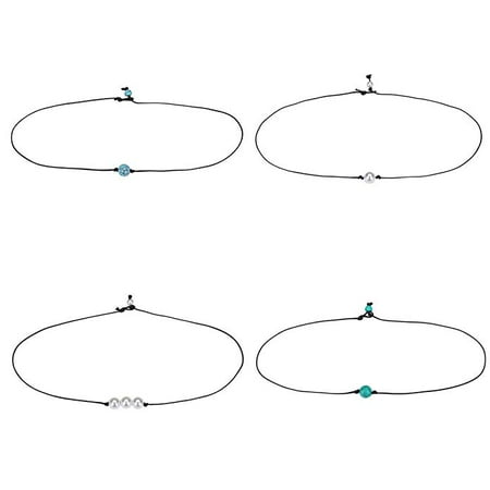 Set of 4 Leather Pearl Bead Choker Necklace, Women Girls Jewelry Handmade (Best Way To Sell Handmade Jewelry)