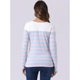 thumbnail image 4 of DARING DIVA Women's Color Block Striped Knit Top Long Sleeves T-Shirt L Blue Pink Stripe, 4 of 6