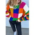 thumbnail image 2 of Women's Orange Checkered Color Block Round Neck Loose Sweater | [ZhiHiMeRi] | (US 12-14)L, 2 of 9