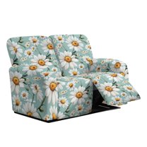 Xixirimido Recliner Sofa Covers Recliner Chair Covers Loveseat Recliner Slipcovers with Pockets Washable Furniture Protector with Elastic Bottom, White Daisy Flower Light Green
