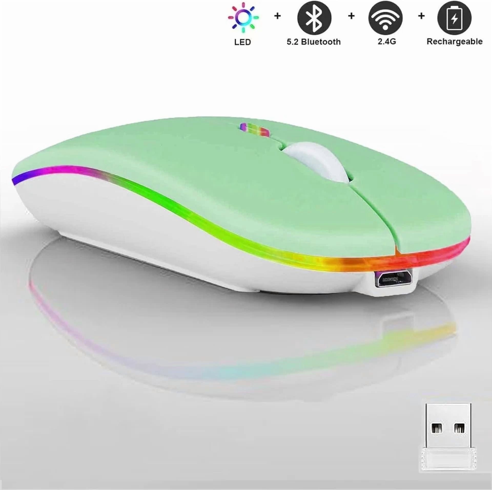 CIRCLE- Led Dual Mode Rechargeable Wireless Bluetooth Mouse Silent Slim Laptop Green