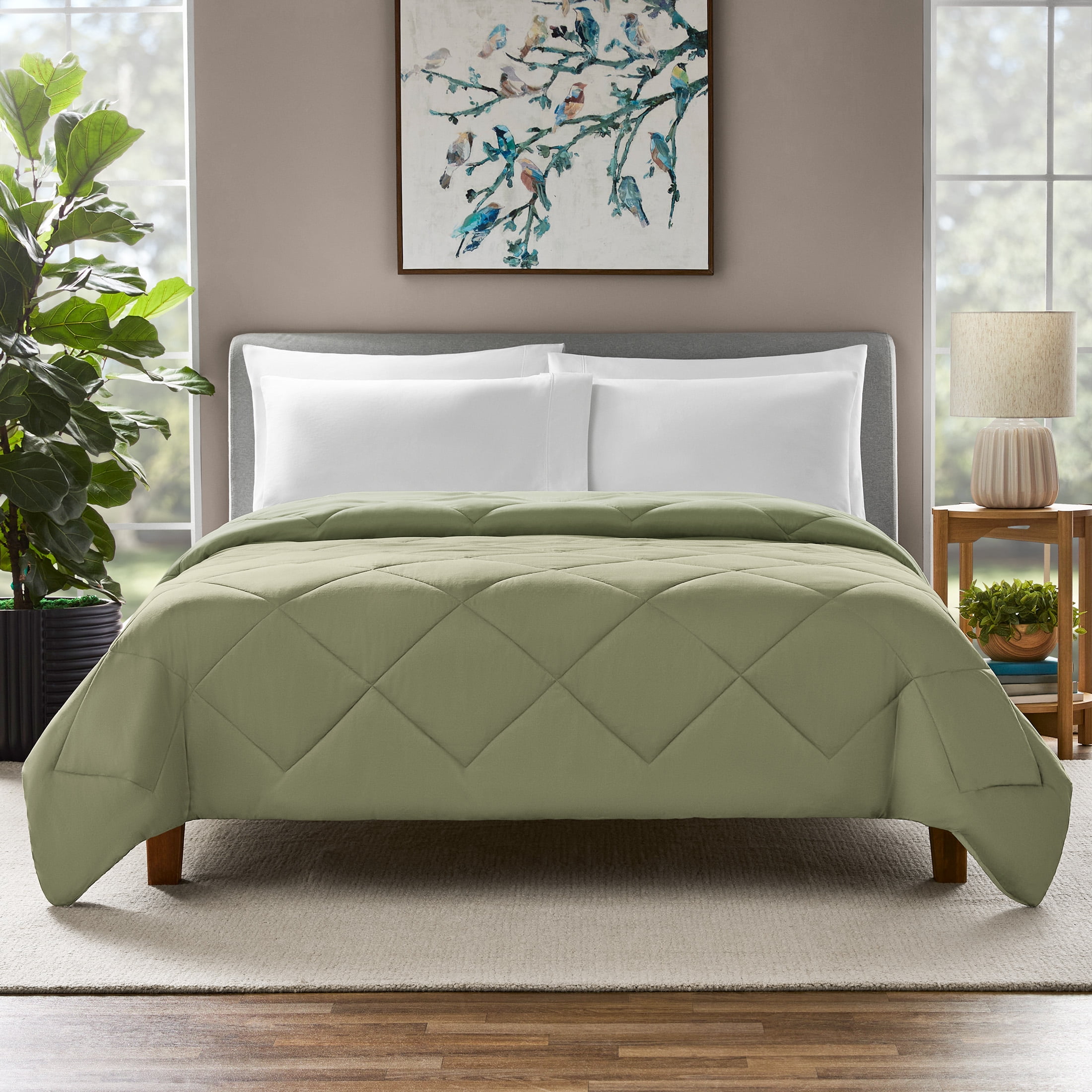 Mainstays King Comforter, All-Season Reversible Microfiber, Dark Green