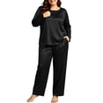 thumbnail image 2 of vdgthytj Plus Size Loungewear Sets for Women Satin Long Sleeve Crewneck Tops Straight Leg Pants Fall Sleepwear 2 Piece Outfits(X-Large,Black), 2 of 9
