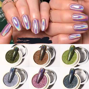 Chrome Nail Powder - Holographic Gold Nail Powder 6 Colors Mirror and ...