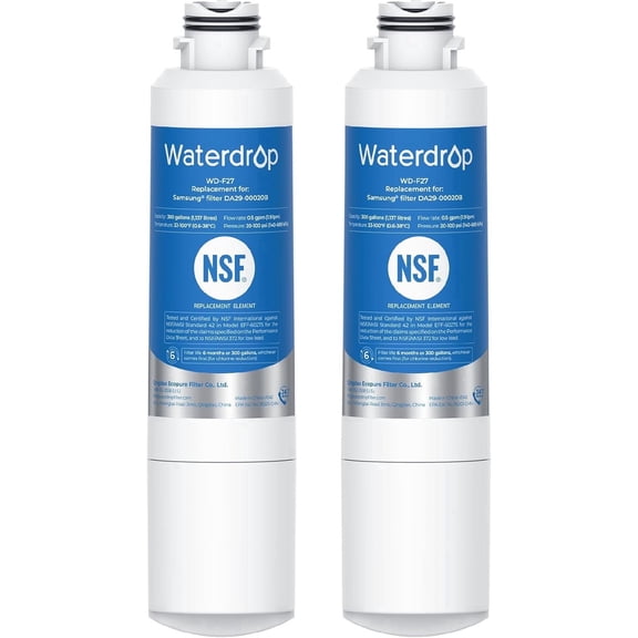 Waterdrop F27 Refrigerator Water Filter, Replacement for Samsung® DA29-00020B ,HAF-CIN/EXP, DA29-00020A/B,  RF263BEAESR, RF28HMEDBSR, RF263TEAESG, RF4287HARS,2 pack