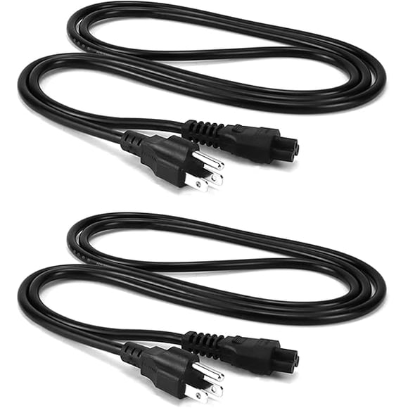 LujingZ QWORK 3 Prong AC Laptop Power Cord- 6FT, 125V,18AWG NEMA 5-15P to IEC 60320 C5 for Laptops, TVs, Printers, 2 Pack