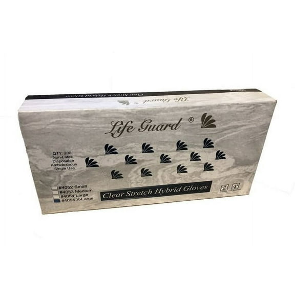 Life Guard Clear Stretch Hybrid Gloves, Disposable, Non-Latex, Ambidextrous, 200 Gloves Per Box (Medium)