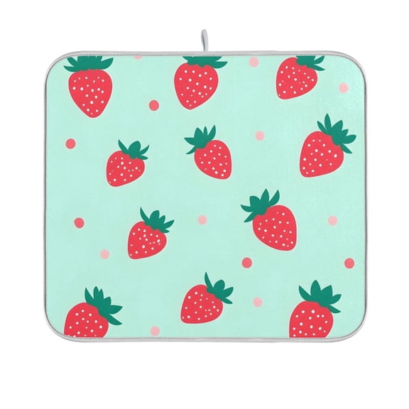 Yayeee Dish Drying Mat for Kitchen Counter 16"x18" Microfiber Absorbent Pad, Green Strawberry