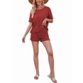 thumbnail image 2 of Women Loose Round Neck Casual Short Sleeve Shorts Knitted Suit Summer 2 Piece Soft Lounge Sets and Shorts Set Red S, 2 of 8
