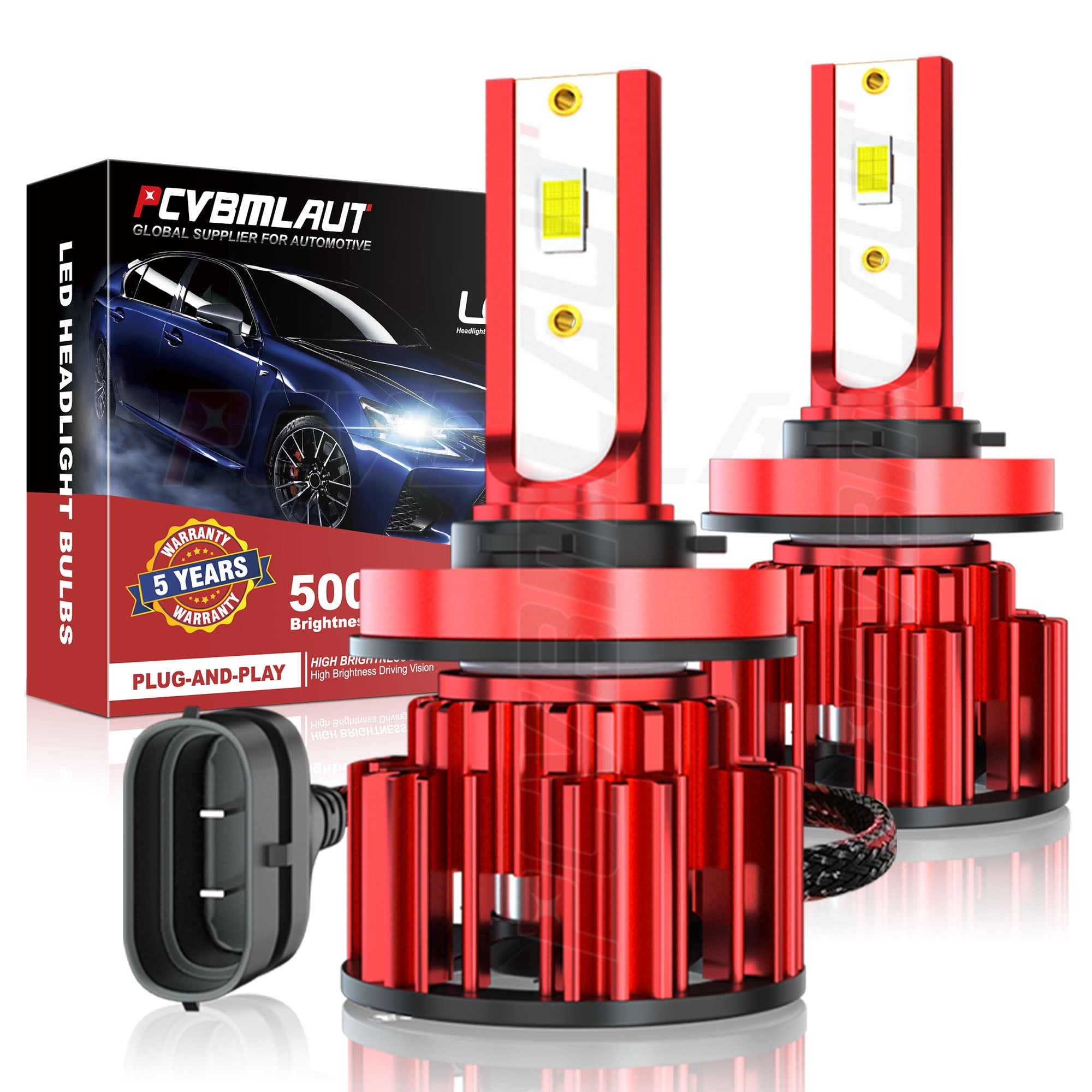 H11 LED Headlight Bulbs 16000LM Per Set 6000K Bright White H8 H9 H11