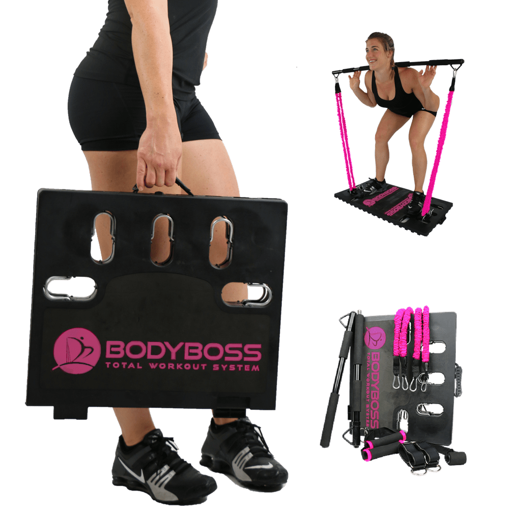BodyBoss 2.0 - Full Portable Home Gym Workout Package + Resistance Bands -  Collapsible Resistance Bar, Handles - Full Body Workouts for Home, Travel  or Outside - Pink - Walmart.com