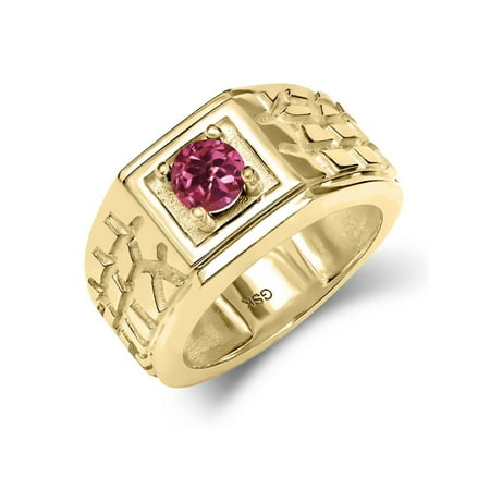 Pink Tourmaline Mens Ring - 0.50 Ct Pink AAA Tourmaline AAA 18K Yellow Gold Plated Silver Men's Solitaire Ring