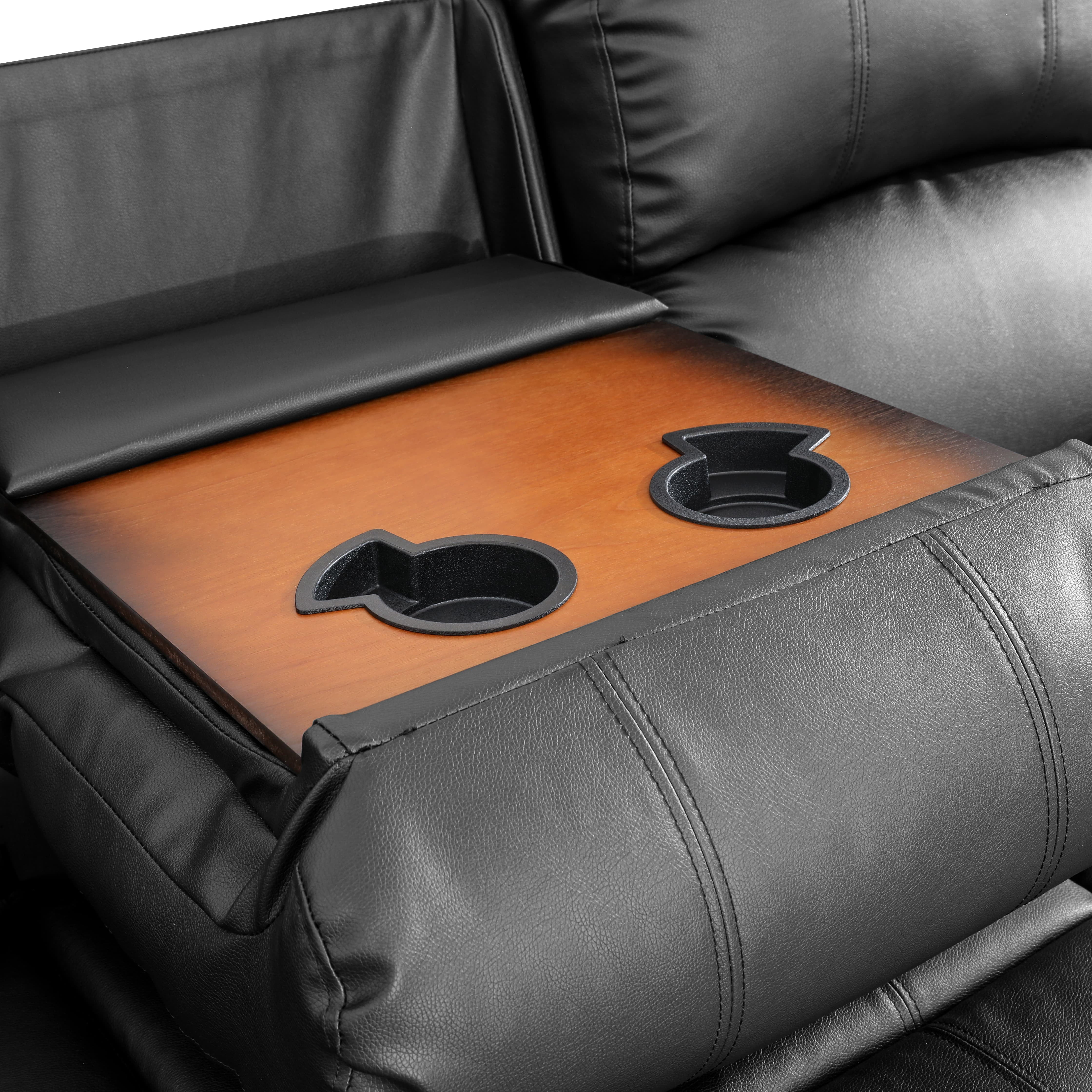 MAYEERTY Power Recliner Sofa, Breathable Leather Reclining Chair, 3 Seater Sofa with Storage & Reversible Table for Living Room, Black