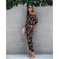 thumbnail image 5 of MLANM Women Long Sleeve Casual Off Shoulder Jumpsuit Elastic Waist Stretchy Long Romper with Pockets, 2XL Gypsophila Black, 5 of 7