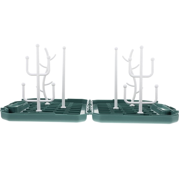 RENACLIPY Green Folding Bottle Drying Rack with Water Drain Tray for Bottles Pumps and Cups