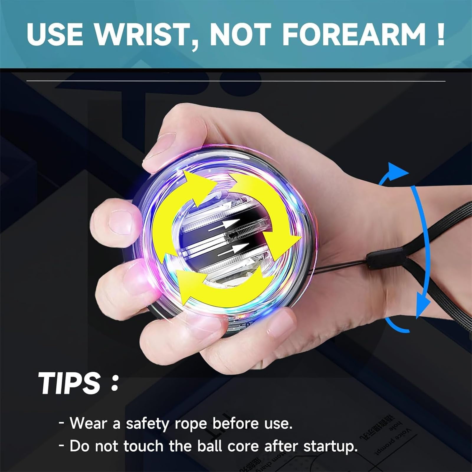 Metal Torque Ball Hand Exerciser - Gyro Wrist Trainer with LED Counter & Color-Changing Light, Grip Strength Tool