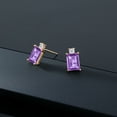 thumbnail image 5 of Gem Stone King 10K Yellow Gold Purple Amethyst and White Topaz Earrings (3.16 Ctw, Gemstone Birthstone, Emerald Cut 8X6MM), 5 of 6