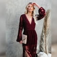 thumbnail image 2 of IDOPIP Women’s Casual Boho Floral Lace V-Neck Dress Embroidery Cocktail Maxi Dress Wedding Evening, 2 of 7