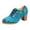 Blue, variant on Women's Retro Floral Embroidered High Heels Dress Shoes Fall Winter Ethnic Lace up Pointed Toe Chunky Heeled Dressy Pumps Ankle Booties Bridal Short Boots Yellow Size 6.5