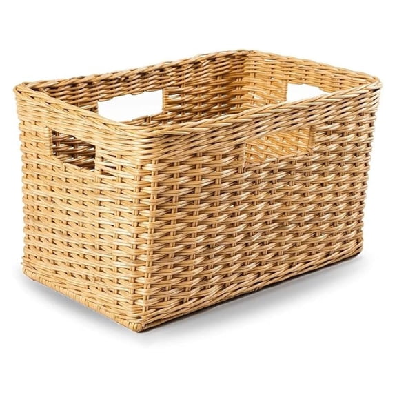 Tall Rectangular Wicker Storage Basket, Medium, 20 in L x 13 in W x 11 in H, Sandstone