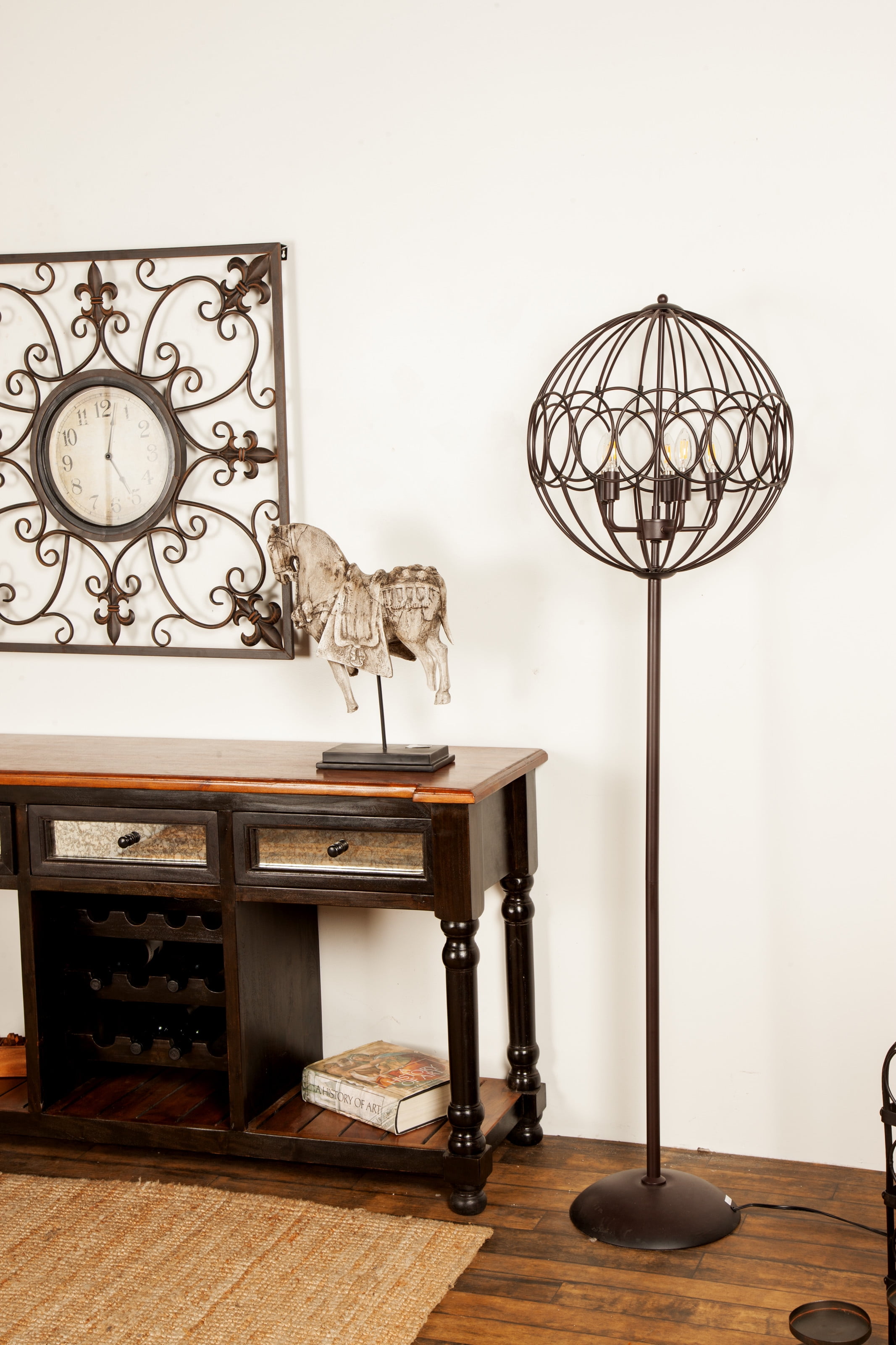 DecMode Modern 66 x 19 inch round black iron cage floor lamp Walmart