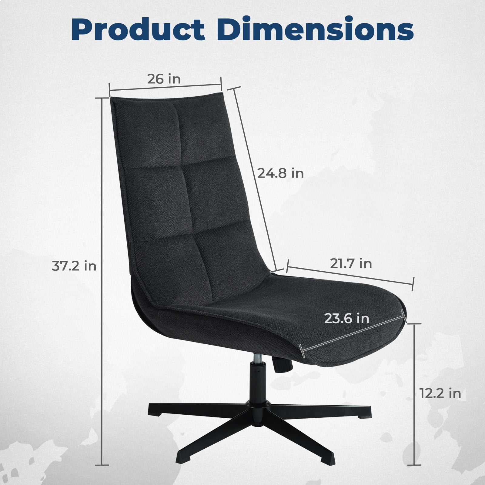 Homy Casa Criss Cross Office Chair: Cross-Legged Design with Adjustable Height, Swivel Function, Armless, and Padded Fabric for Modern Home Office Spaces, Grey