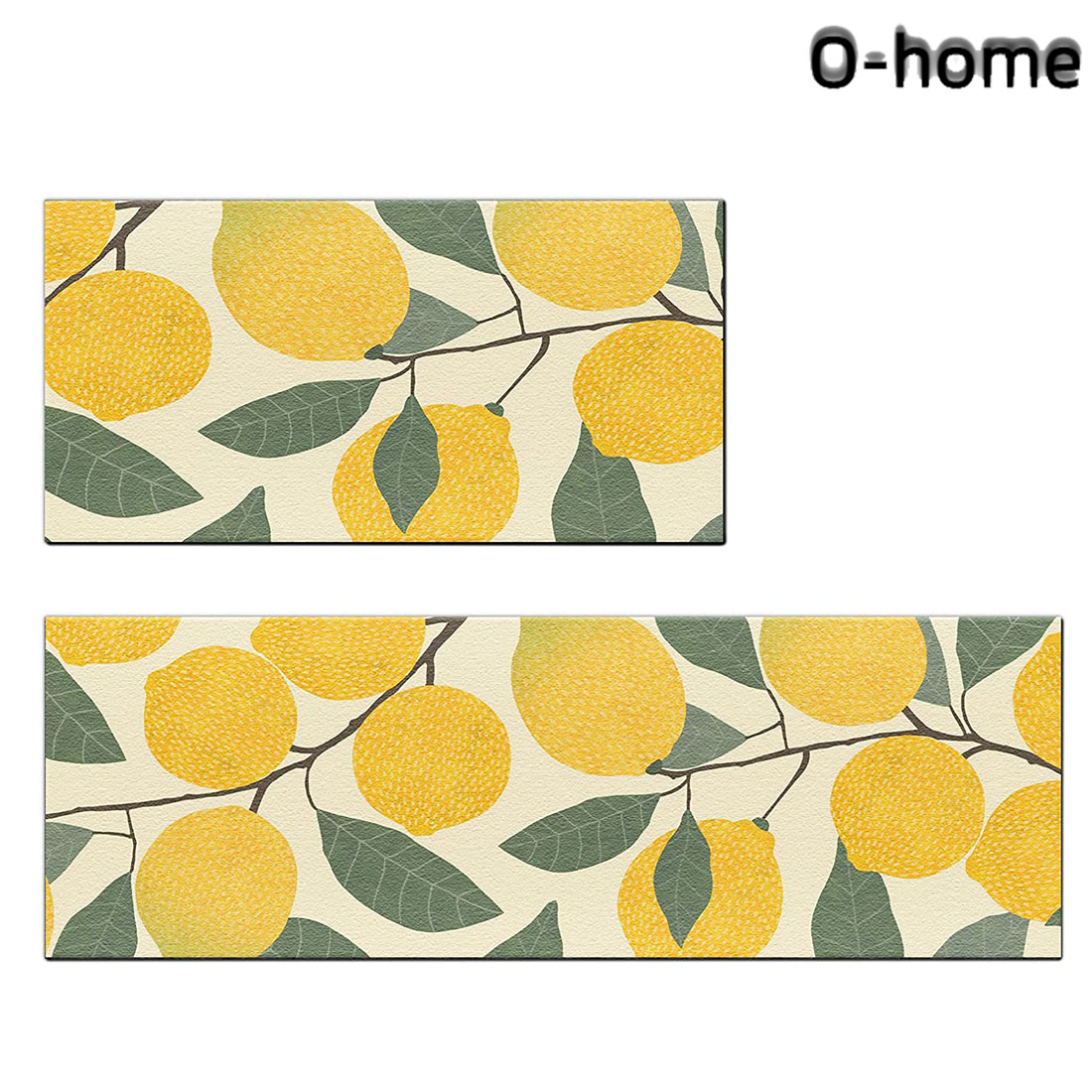 Yellow Lemon Kitchen Floor Mat Rugs Set 2 Pcs Lemons and Leaves Anti