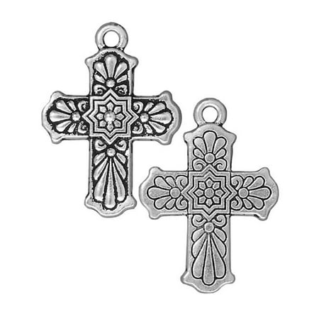 30 Mm Cross Pendant - Silver Plated Pewter Dia De Los Muertos Talavera Cross Pendant Charm 30mm (1)