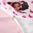 thumbnail image 4 of Castle Fairy Cartoon Black Girl Twin Duvet Cover,Butterfly Bow Print Twin Bedding,Pink White,Pink Reversible,1 Duvet Cover and 1 Pillowcase, 4 of 6