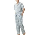 thumbnail image 2 of Pajama Fashion Men Round Neck Letter Plaid Printing Short Sleeved Top Elastic Waist Bandage Long Pants Pajama Set Pj Sets for Man Soft Pajama Set for Men Pajama for Men Set Men’s Pajama Sets, 2 of 4