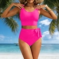 thumbnail image 4 of qelini Tankini Swimsuits for Women Paddad Bra Crew Neck Two Piece Swimsuit Solid Color Swimwear Halter Vocation, 4 of 6