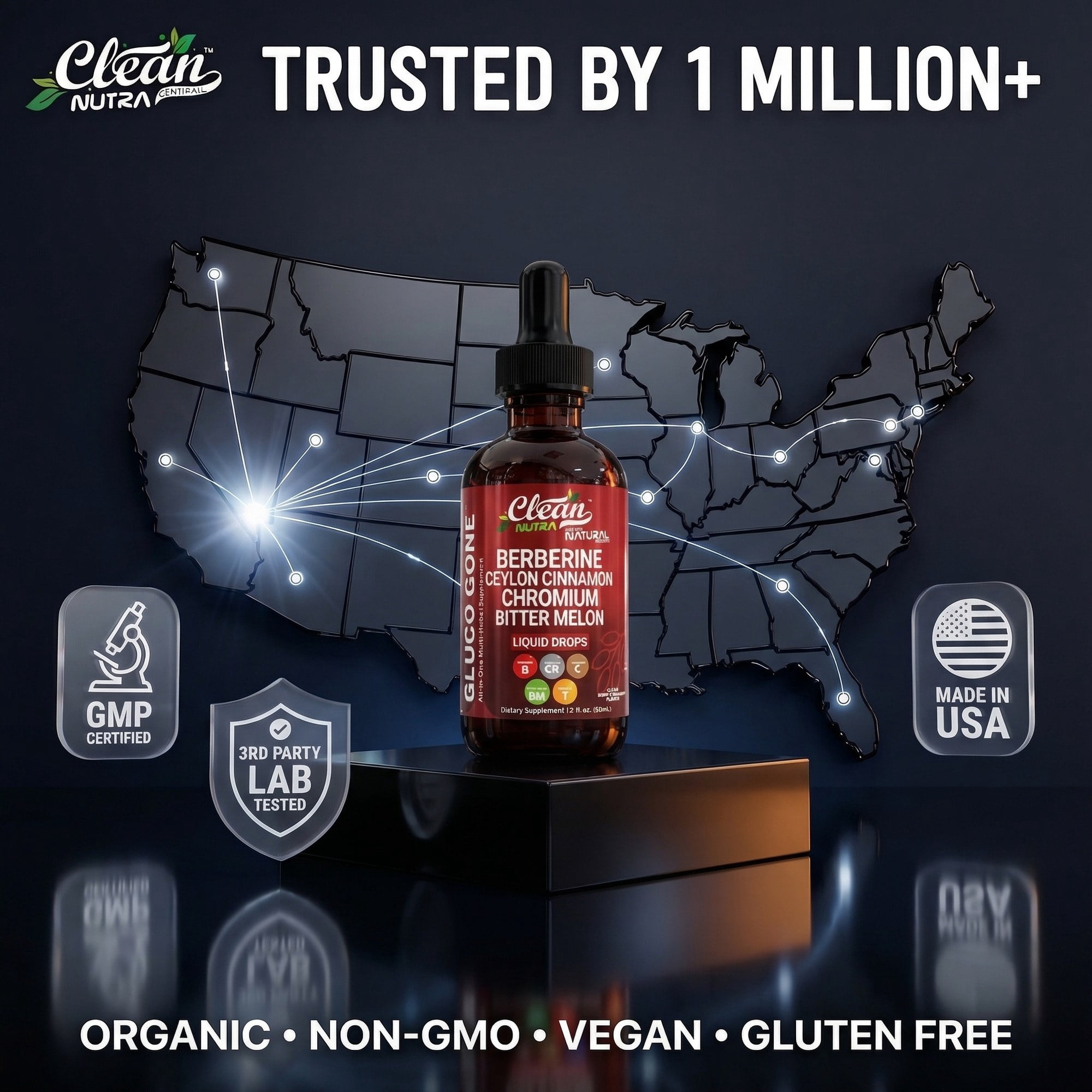 Berberine Liquid Drops with Ceylon Cinnamon, Bitter Melon, Gymnema, Chromium, Turmeric, Panax Ginseng - Blood Sugar Support* - Berry Cinnamon Flavor - 2 fl oz - Clean Nutra