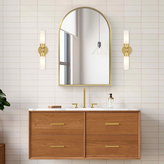 MAYEERTY 36x24x5 Inch Gold Metal Right Angle Arched Medicine Cabinet, Single Piece for Bathroom