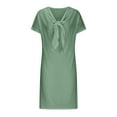 thumbnail image 3 of Fshaion Robe d'Été pour Femmes 2024 Grande Taille Col Rond Noué Manches Courtes Couleur Coton Lin Robe Longueur Genou avec Manches Courtes et Col Rond Liquidation à Moins de 10!, 3 of 5