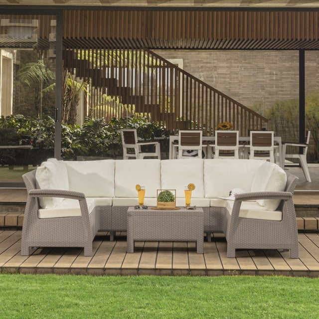 Sala Jardin Exterior 8 Puestos Tipo C Con Cojineria Taupe