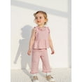 thumbnail image 5 of Loicainy Toddler Baby Girl 2 Piece Plaid Clothes Set 6 12 18 24 Months 2T 3T 4T Frill Trim Sleeveless Ruffle Tank Tops Elastic Waist Pants Outfit, 5 of 9