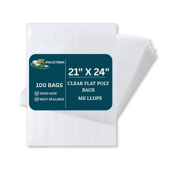 1 MIL Size 21" X 24" 100 Packs LDPE Clear Flat Poly Bag, Open Top Packaging