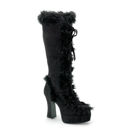 High Heel Boots Womens Platform 4'' Black Microfiber Faux Fur Viking Costume