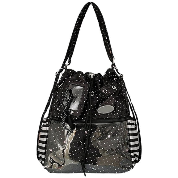 Hsqqdc Transparent Polka Dot Ita Bag, Large Capacity Drawstring Shoulder Messenger Bag for Daily Commute