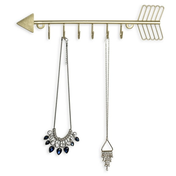 MyGift Arrow Design Wall Mounted Brass-Tone Metal 6 Hook Necklace Organizer Hanging Rack