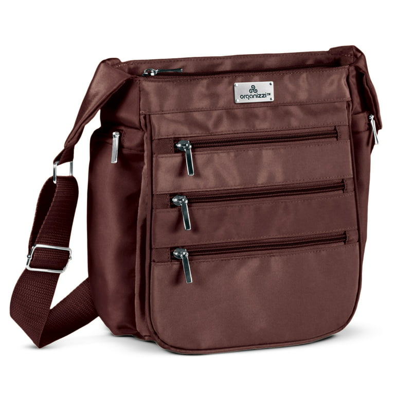 Collections Etc Adjustable Multi Zip Pockets Cross-body Handbag, Red