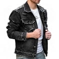 thumbnail image 6 of Men's Ripped Distressed Slim Fit Denim Jacket Fashion Vintage Biker Jean Jackets Cotton Lightweight Trucker Coat, 6 of 6