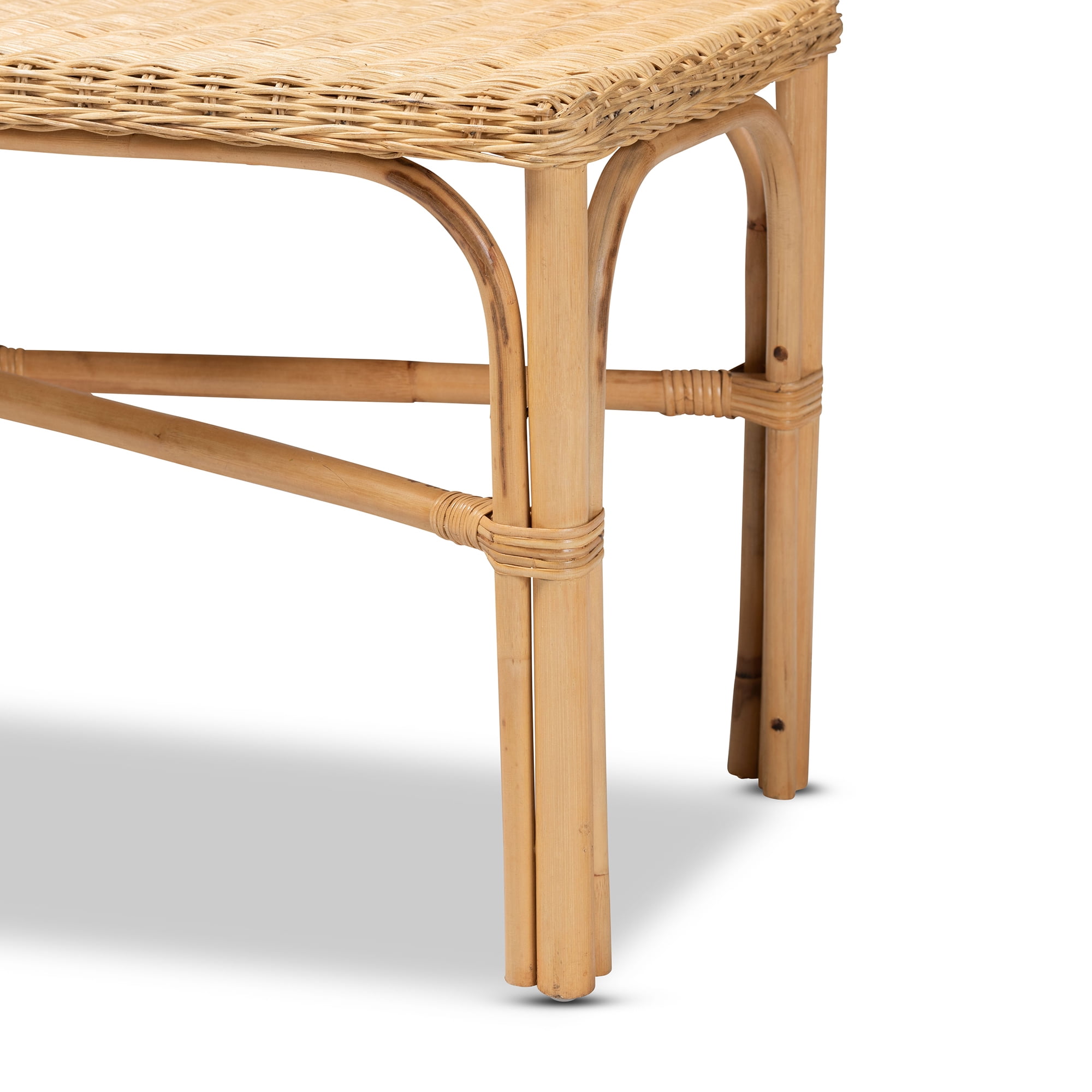 bali & pari Cacaban Natural Rattan Bohemian Accent Bench with Crisscross Base, Natural Brown