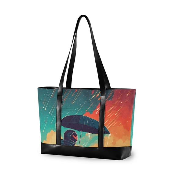 FORMRS Canvas Laptop Tote Bag for Women with 15.6" Computer Compartments Shoulder Handbag, Astronaut and Sky