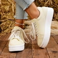 thumbnail image 3 of Platform Fashion Sneakers for Women Girls Spring Fall Casual Canvas Lace up Chunky Flatform Walking Flats Shoes, 3 of 8